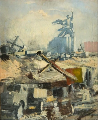 Юрий Пименов. «Здесь будет парк», 1950. Фанера, масло. Государственный Русский музей, Санкт-Петербург. | Источник: rusmuseumvrm.ru