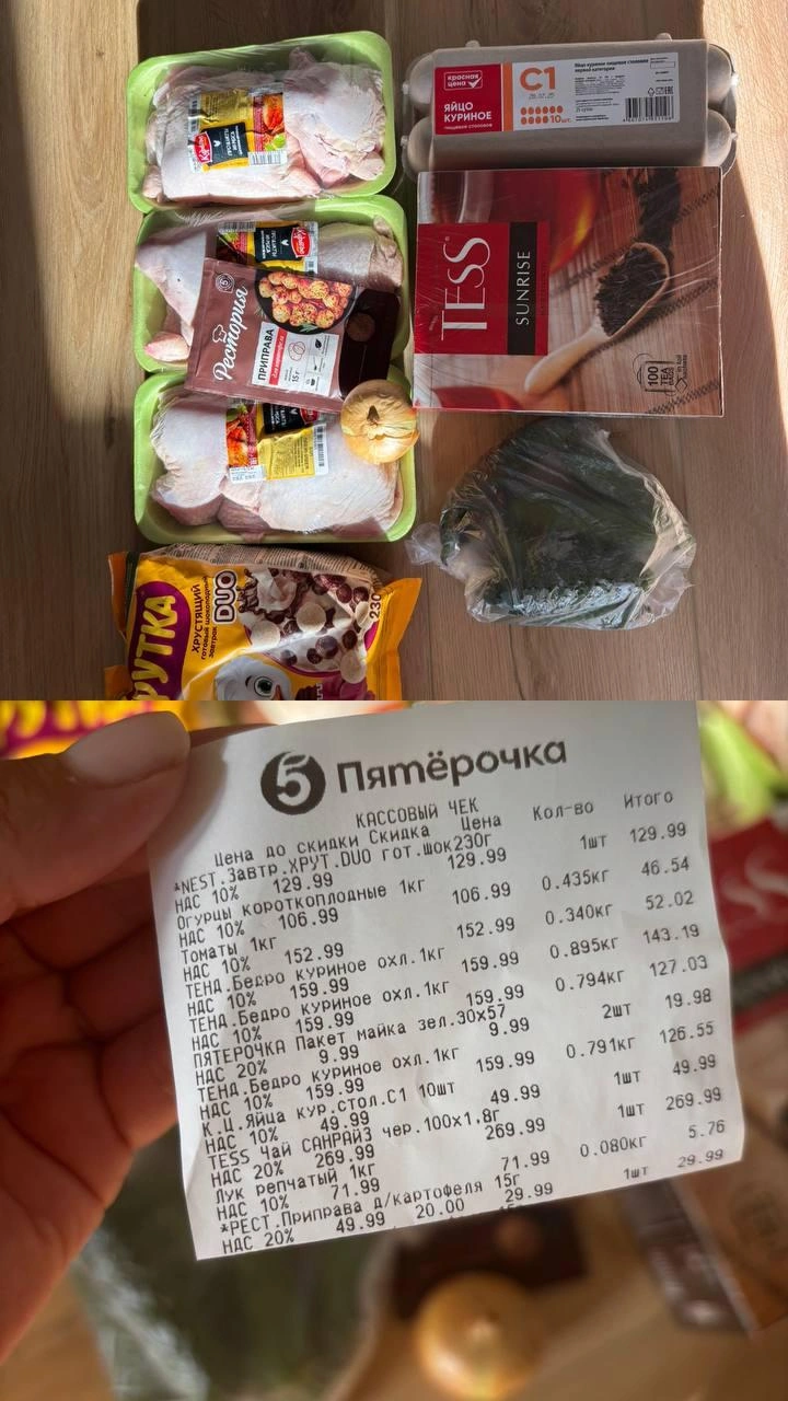 Продуктовый набор на тысячу рублей  | Источник: Елена Крилова 