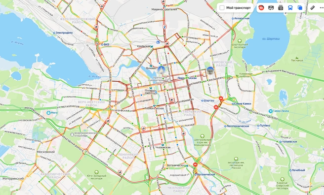 Город встал в гигантские пробки. Как екатеринбуржцы добираются домой — онлайн | Источник: «Яндекс Карты»