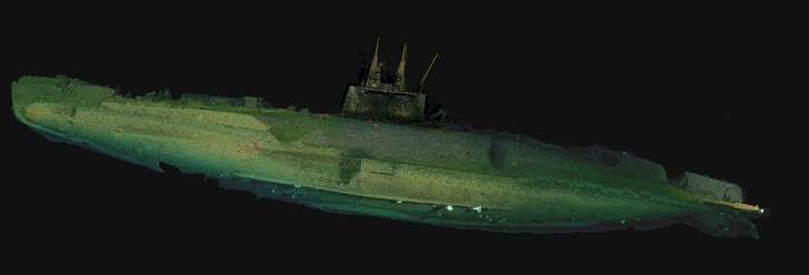 Реконструкция подводной лодки USS F-1 на морском дне | Источник: Zoe Daheron / Woods Hole Oceanographic Institution