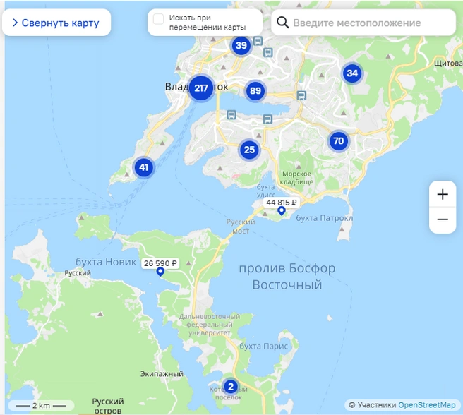 Большая часть вариантов приходится на центральную часть города | Источник: ostrovok.ru