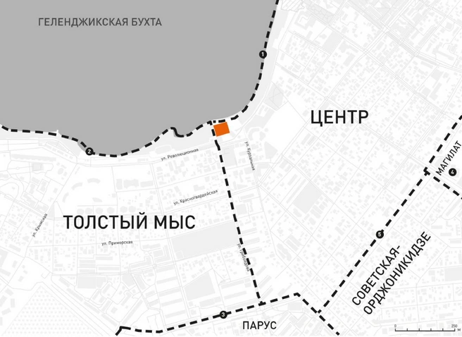 На карте оранжевым цветом отмечено, где благоустроят набережную | Источник: Эскиз проекта