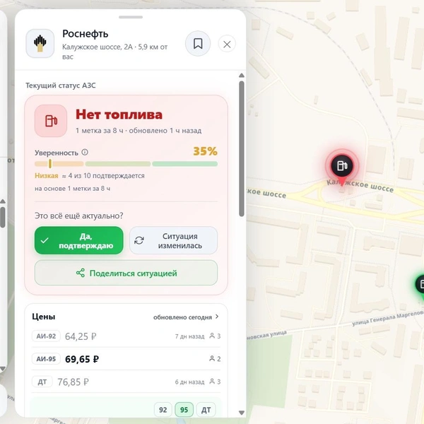 Заправка на на Калужском шоссе, 2А | Источник: «ГдеБЕНЗ»