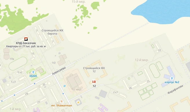 Пунктиром обозначена строящаяся дорога по улице Алексеева | Источник: 2gis.ru
