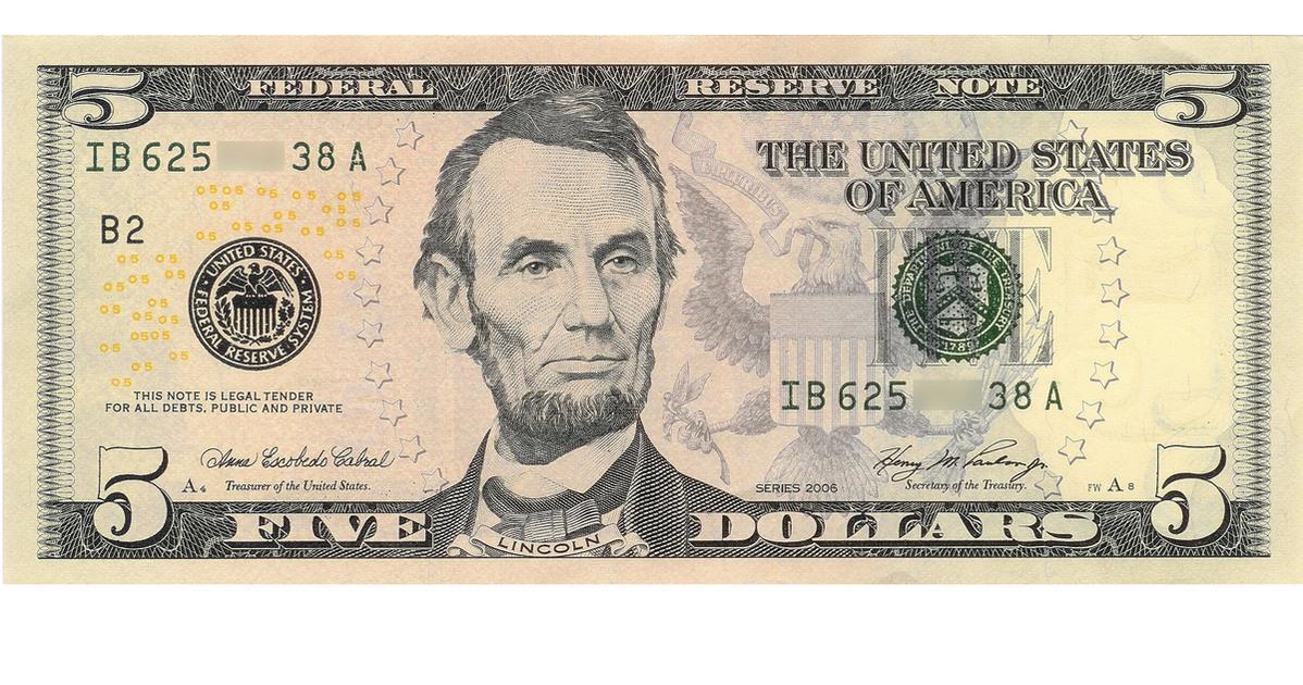 U s b. США 5 долларов 2017. Five Dollars 2002 Series.