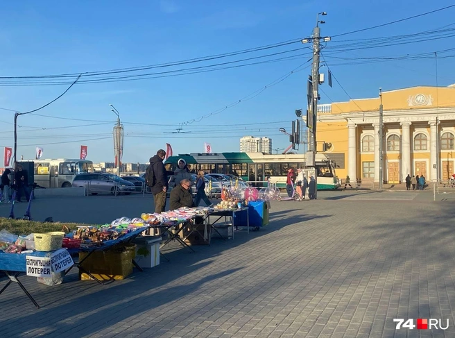 В любой солнечный день гуляющих по центру Челябинска может встретить такой «базар» | Источник: читатель 74.RU
