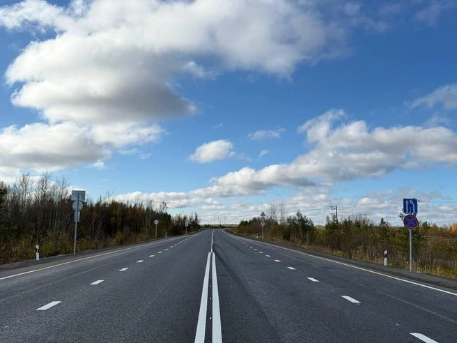 На автодороге обновлен участок с 61-го по 69-й километр | Источник: Управление автодорог Югры