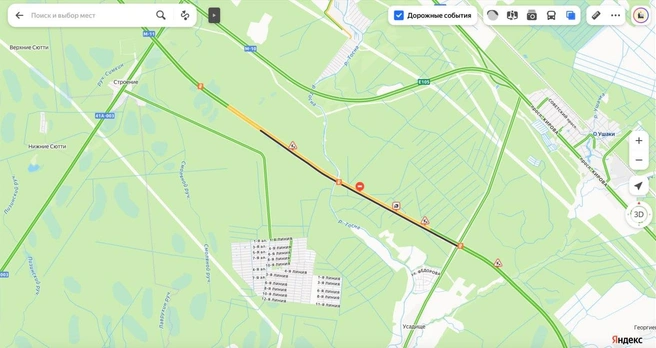 Проезд в сторону Москвы перекрыт на участке М-11 из-за ДТП в Тосненском районе | Источник: «Яндекс Карты»