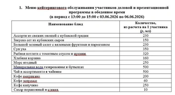 Дневное меню | Источник: сайт госзакупок