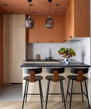 Цветные потолки и грамотное зонирование: квартира 50 м² в Минске