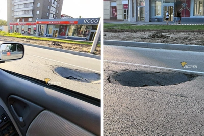 На улице Гоголя в Новосибирске появилась большая яма