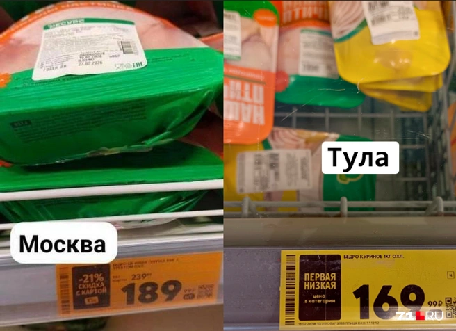 Куриное бедро в Туле стоит дешевле на 29,17% (сравниваем цену без скидок) | Источник: Максим Улитов / 71.RU