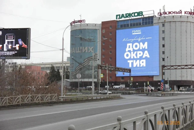 Надпись на щитах сообщала, что в городе есть некая домократия | Источник: «Группа Голос»