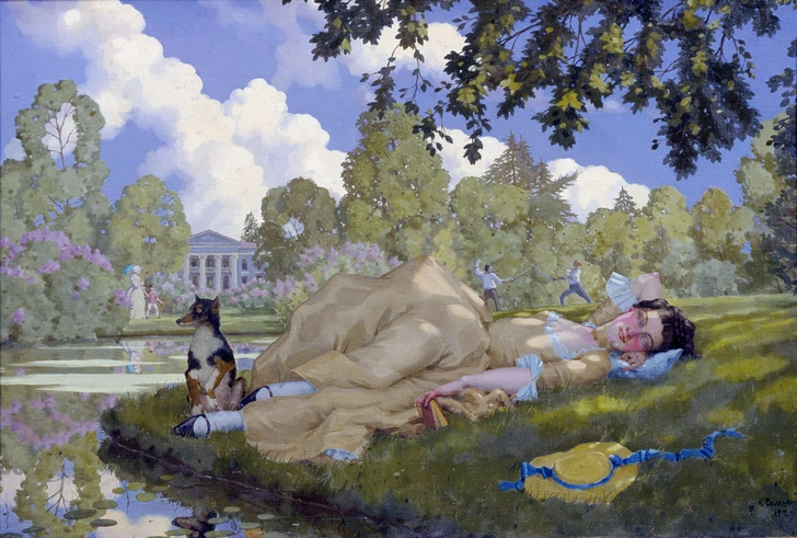 Константин Сомов, «Спящая молодая женщина в парке» (1922 г.) | Источник: Fine Art Images via Legion Media