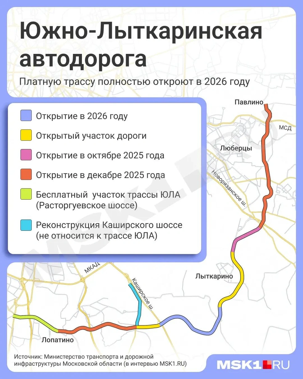 Схема Южно-Лыткаринской автодороги | Источник: Мария Романова / Городские медиа