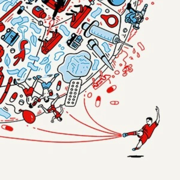 На этом фрагменте в общей композиции заметен орнамент футбольного мяча | Источник: The Economist