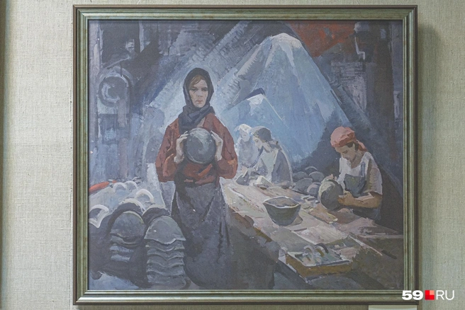 Среди работников завода в 1941–1945 годах было много женщин. Этому посвящена картина Петра Оборина, делавшего зарисовки в цехах во время войны | Источник: Тимофей Калмаков