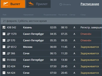 Из аэропорта Перми задерживают и отменили несколько рейсов | Источник: сайт международного аэропорта Пермь