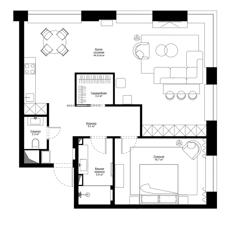 Современная квартира 82 м² для творческой пары в Москве