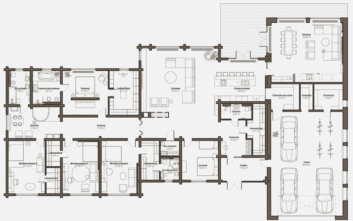 План дома 470 м². Проект Полины Житкевич.