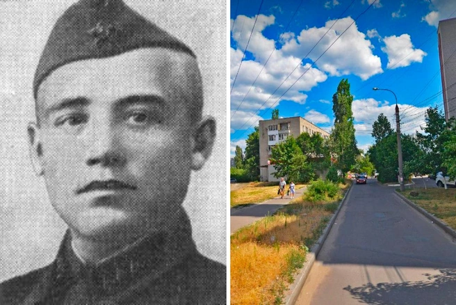 Иван Артамонов и улица в Воронеже, названная его именем | Источник: сайт «Герои страны» / Warheroes.ru; «Яндекс Карты» / Yandex.ru/maps