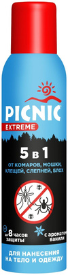 Picnic Extreme - аэрозоль 5 в 1 от комаров, мошки, клещей, слепней, блох, 150 мл