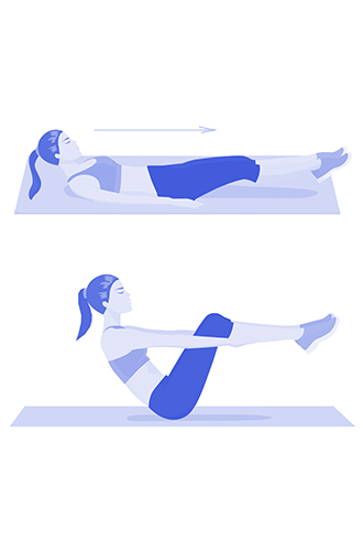 Сед с высоким угломРаботаем на рельефный пресс. Лягте на спину, вытяните ноги, руки держите вдоль туловища. Одним движением поднимите ноги и корпус так, чтобы тело образовало букву V. Задержитесь на мгновение в этом положении, после чего разогнитесь так, чтобы поясница и ноги все равно не касались пола. Повторять 10 раз.