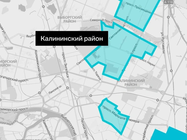 Участки Калининского района, где курсируют роботы-доставщики | Источник: Комитет по транспорту Петербурга