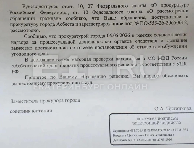 В полиции снова начали расследование после жалобы отца в прокуратуру | Источник: читатель E1.RU Владимир