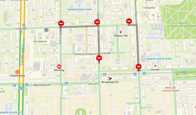На участке перекрыто сразу несколько улиц  | Источник: 2ГИС