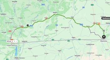 От Воронежа до Припяти по прямой порядка 630&nbsp;км… | Источник: Яндекс.Карты / yandex.ru/maps