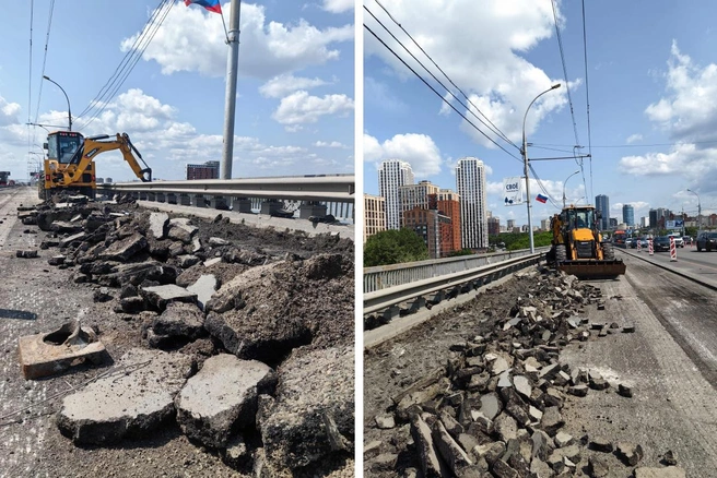 Часть моста для движения закрыли 9 июня, центральную полосу сделали реверсивной, для водителей установили светофор | Источник: департамент дорожно-благоустроительного комплекса мэрии