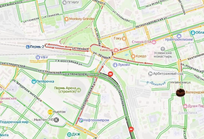 Площадь Гайдара стоит в пробке | Источник: yandex.ru / maps