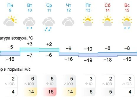 На следующей неделе в регионе похолодает -19 градусов | Источник: gismeteo.ru