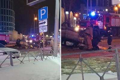 Автомобиль перевернулся на площади Маркса