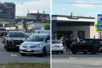 Столкновение двух машин в очереди на АЗС в Новосибирске