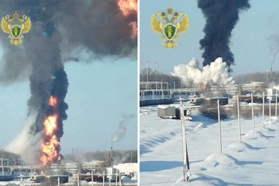 Gasoline train derails and catches fire in Tambov