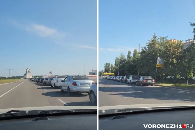Заправиться относительно недорогим бензином можно, только отстояв огромную очередь | Источник: читатель Voronezh1.ru
