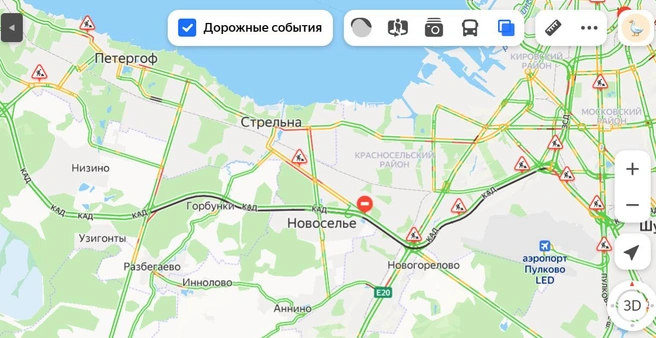 КАД на юго-западе Петербурга окрасился в черный | www.fontanka.ru