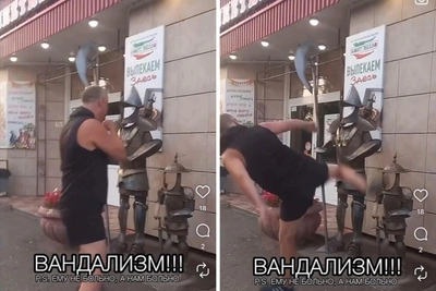 Омский тренер по кикбоксингу избил статую рыцаря
