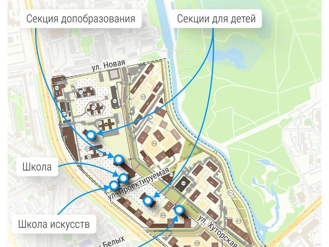 Заштрихованные здания на схеме — те, что уже существуют | Источник: Филипп Сапегин / Е1.RU