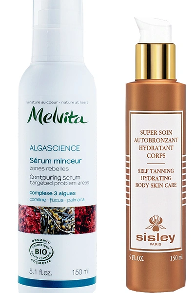 Моделирующая сывороткa Algascience, melvita; крем для тела с эффектом автозагара Super Soin Autobronzant Corps, Sisley. | Источник: Глеб Кордовский, Николай Гулаков