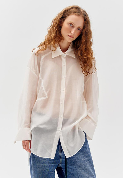 Прозрачная белая рубашка из хлопка и шелка