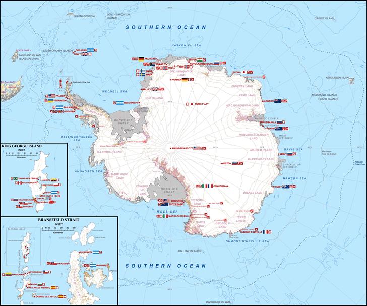 Карта: какая страна на какую часть Антарктиды претендует