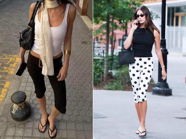 Вьетнамки на каблуке с капри — любимое комбо Хейли Бибер, которое стоит повторить