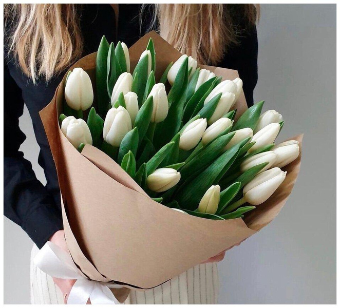 Букет из 25 белых тюльпанов, «Радуга Букет»