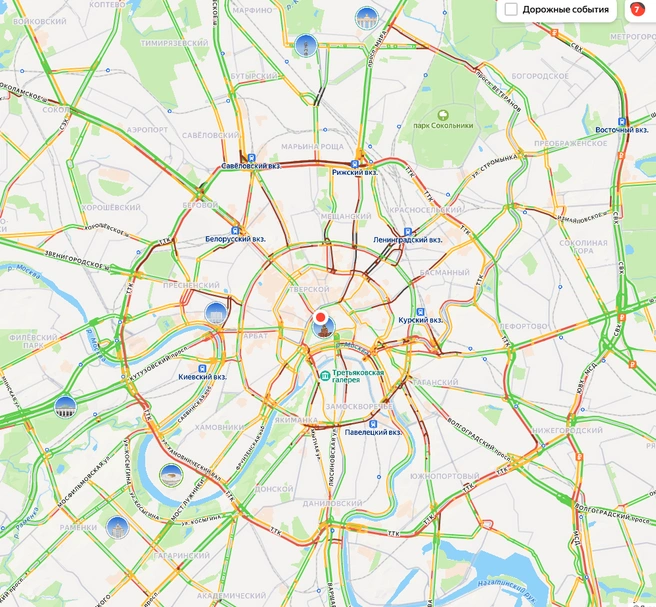 В Москве пробки 7 баллов | Источник: «Яндекс.Карты»