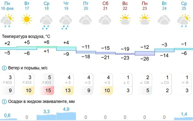 Похожий прогноз от другого сервиса | Источник: gismeteo.ru