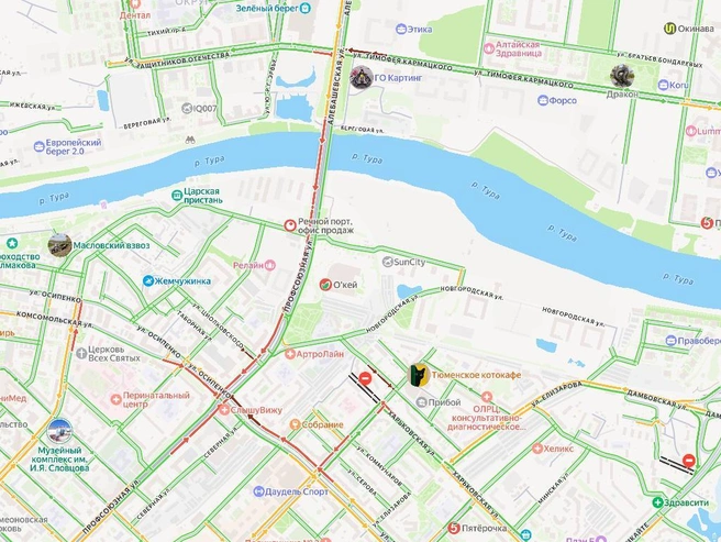 Пробка на Профсоюзном мосту тянется от Кармацкого в сторону центра | Источник: Яндекс Пробки
