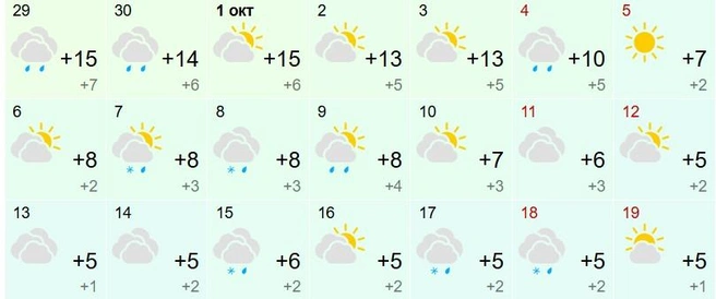 В первый день октября температура поднимется до +15 градусов | Источник: Gismeteo.ru